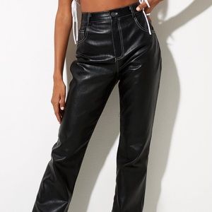 Zorea Trouser in PU Black with White Stitching